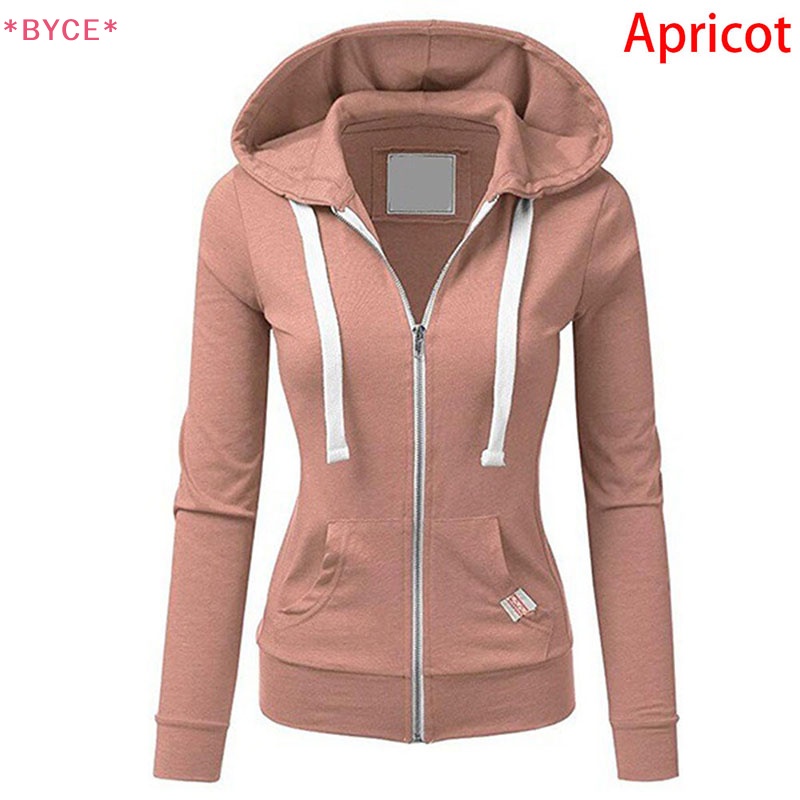 Áo Khoác Hoodie Có Khóa Kéo Màu Trơn Thời Trang Cho Nữ Mới