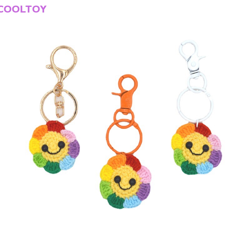Cooltoy Móc Chìa Khóa Xe Hơi / Túi Xách Hình Hoa Hướng Dương Mặt Cười Mặt Cười Đan Móc Thủ Công Dễ Thương