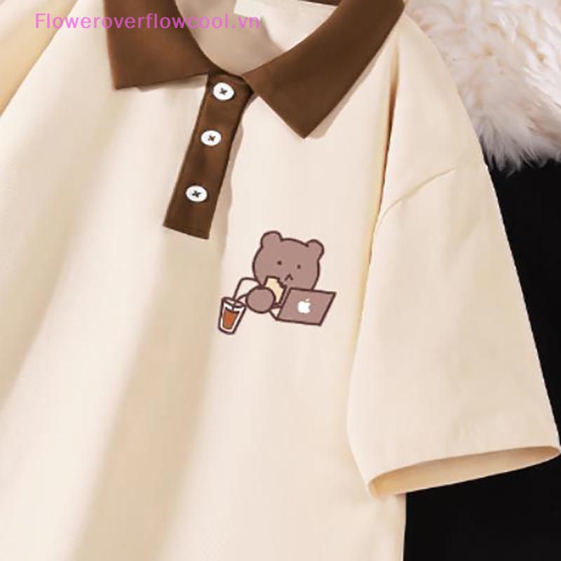 Áo Thun Tay Ngắn Cổ Peter Pan In Họa Tiết Hoạt Hình Phối Màu Tương Phản Thời Trang Cho Nữ 2022