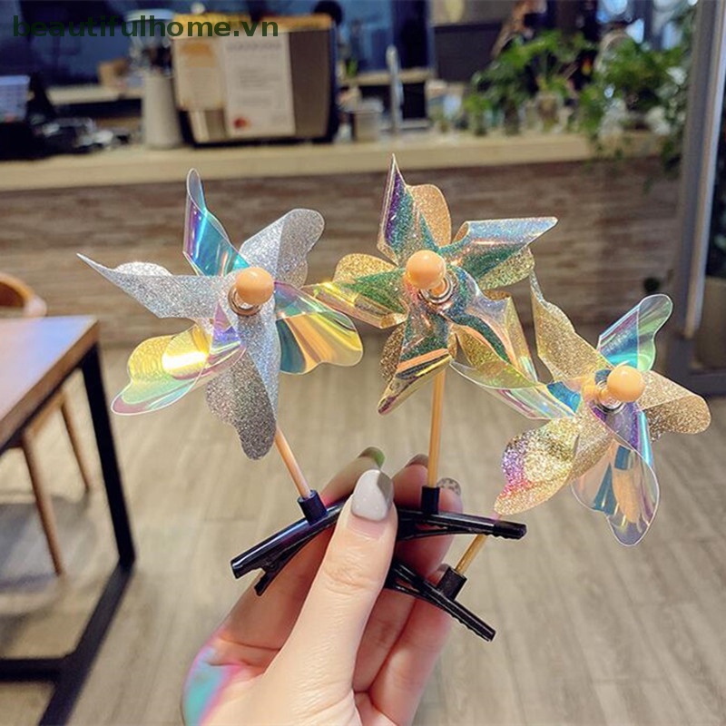 Kẹp Tóc Mỏ Vịt Bằng Nhựa Màu Laser Đính Kim Sa Lấp Lánh Dễ Thương Cho Bé Gái