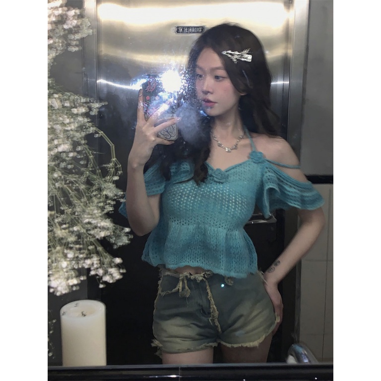 Áo Sweater Dệt Kim Dáng Ôm Ngắn Phong Cách Desire Thời Trang Mùa Hè Ngọt Ngào Cho Nữ