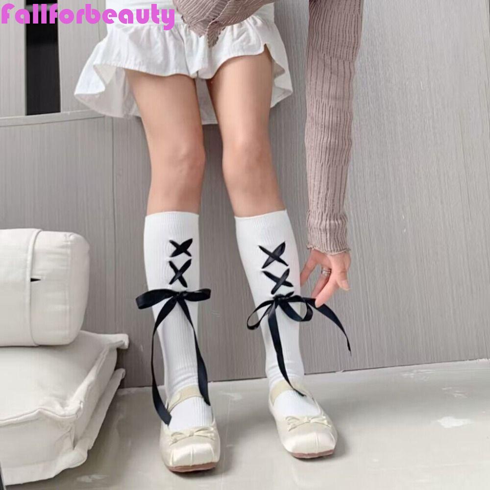 Fallforbeauty Vớ Ống Lửng Phối Nơ Phong Cách Lolita Nhật Bản Ngọt Ngào Đơn Giản