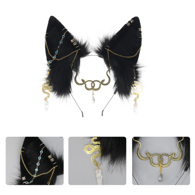 Băng Đô Tai Rắn Phối Lông Hóa Trang Lolita Gợi Cảm