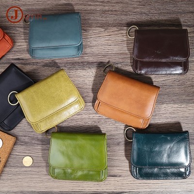 Ví mini đựng tiền đựng thẻ card tiền xu DA BÒ THẬT chống trộm có thể dùng làm móc gắn chìa VNU1009A BEE GEE