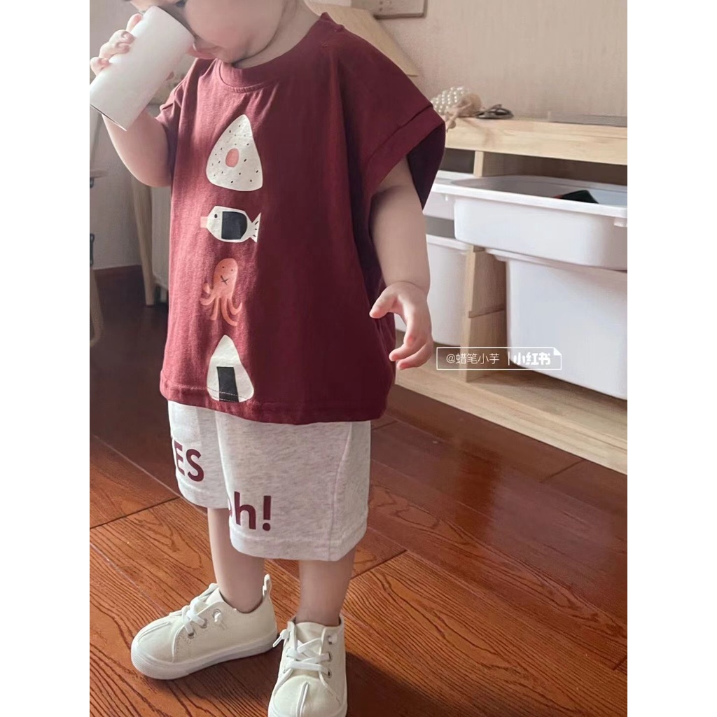 Set Áo Thun Tay Ngắn + Quần Short In Họa Tiết Vui Nhộn Phong Cách Hàn Quốc Mới Cho Bé