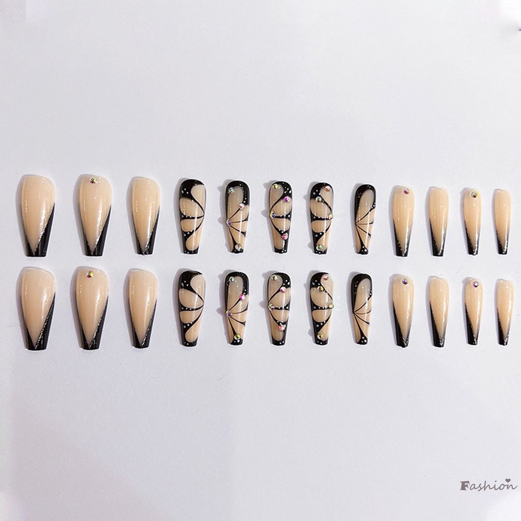 Móng Tay Giả Hình Vuông Họa Tiết Bướm Màu Tối Dễ Thương