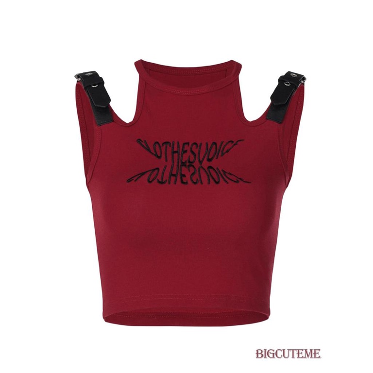 [] Áo Croptop Không Tay Cắt Xẻ Cơ Bản Thêu Chữ Mùa Hè Cho Nữ