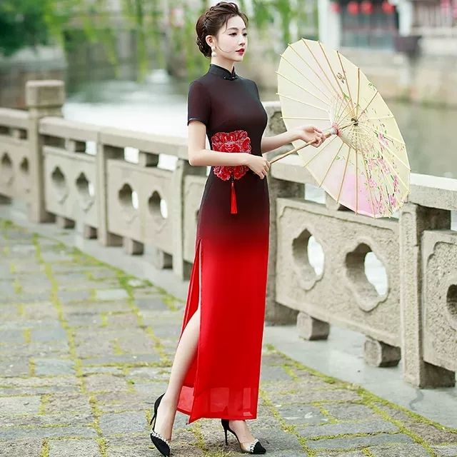 Đầm Sườn Xám Cách Tân Ngắn Tay Size Lớn Phong Cách Retro Trung Hoa