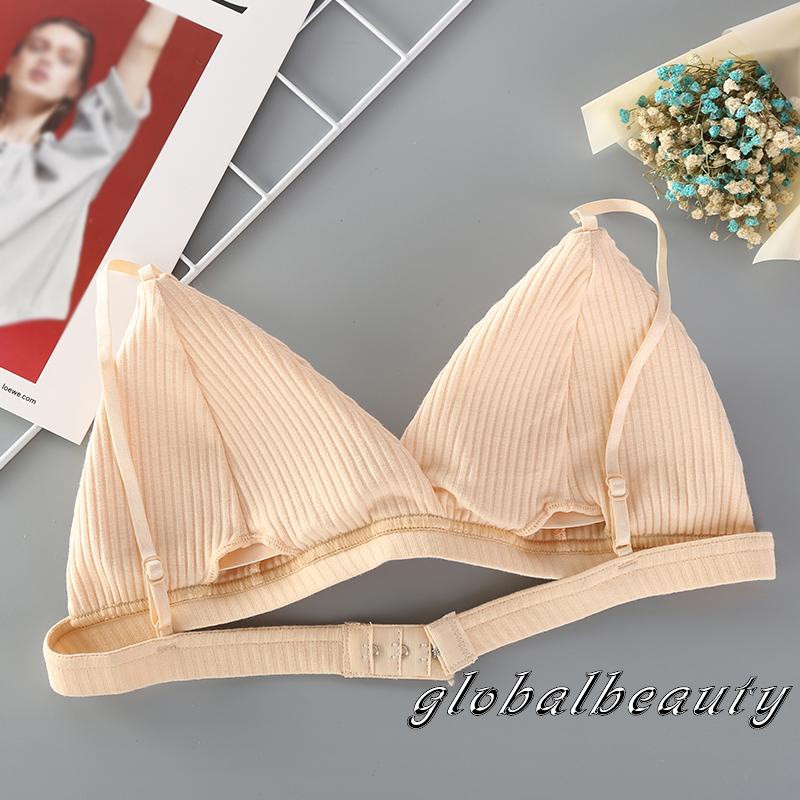 Gb- Áo Ngực Tam Giác Dệt Kim Mỏng Màu Trơn Bảo Vệ Toàn Diện Không Dây Có Đệm Lót Mỏng Điều Chỉnh Được