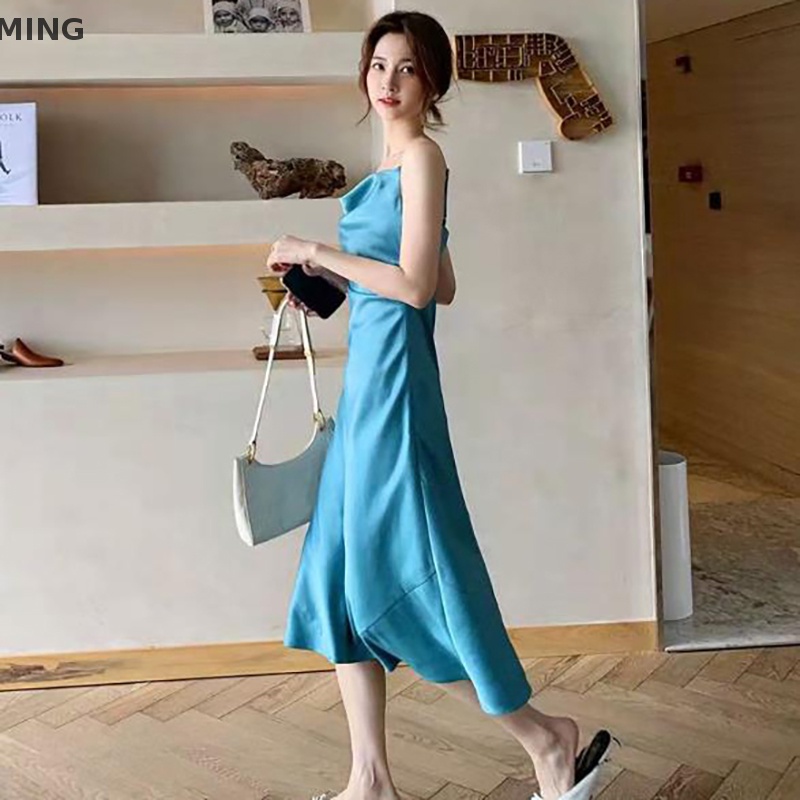 Đầm Midi Hai Dây Ôm Ngực Thanh Lịch Cho Nữ