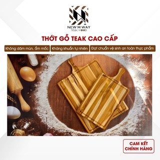 Thớt gỗ teak new m way vuông tay cầm có rãnh loại lớn