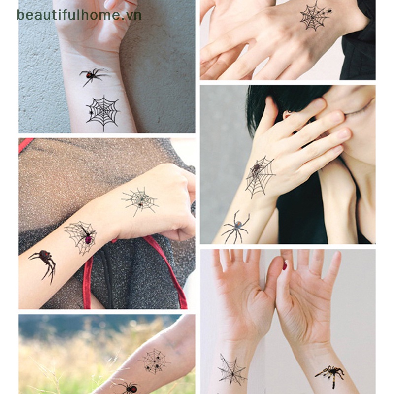 1 Tấm Hình Xăm Dán Tạm Thời Chống Nước Hình Nhện Trang Điểm Halloween