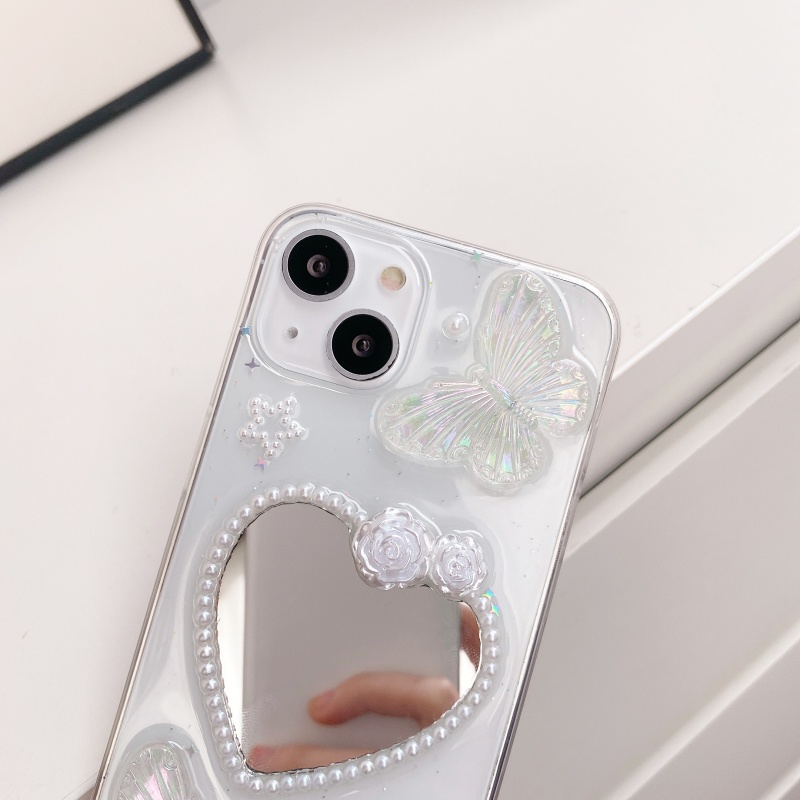 Ốp Điện Thoại Mềm Trong Suốt Chống Sốc Gắn Kèm Gương Hình Bướm / Hoa Hồng 3D Dành Cho iPhone 14 13 12 11 Pro Max 14 Plus