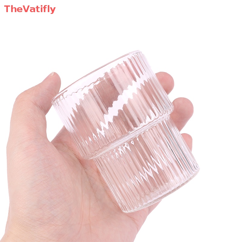 Cốc Thủy Tinh Trong Suốt Chịu Nhiệt Họa Tiết Kẻ Sọc Dọc Dùng Uống Trà / Cà Phê
