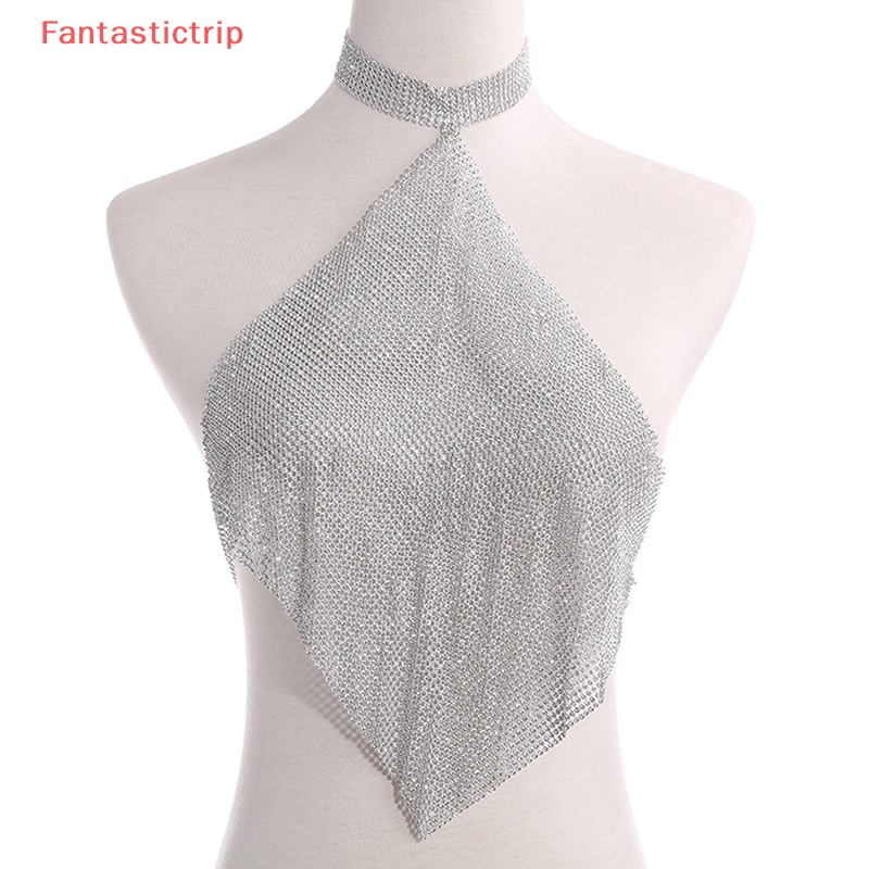 [Fantastictrip] Áo Croptop Đính Đá Hở Lưng y2k Dây Xích Đeo Cơ Thể Đi Tiệc Tùng Cho Nữ