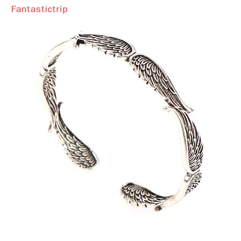 [Fantastictrip] Vòng Tay Hở Bằng Kim Loại Thiết Kế Cánh Thiên Thần Sáng Tạo Phong Cách Retro Thích Hợp Làm Quà Tặng Tiệc Tù