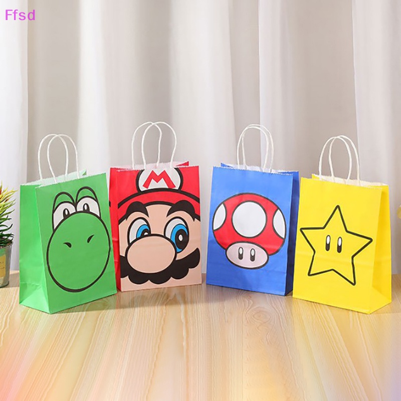 {Ffsd} Set 4 Túi Giấy Kraft In Hình Super Marios Trang Trí Tiệc Cưới / Sinh Nhật / Giáng Sinh / Năm Mới Bán Chạy