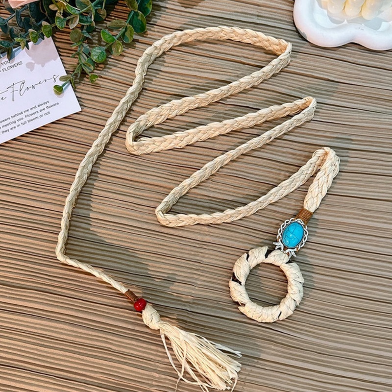 Thắt Lưng Bện Dây Mỏng Đính Hạt Phong Cách Bohemian Vintage Cho Nữ