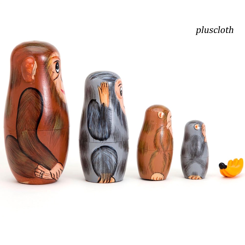Bộ 5 Búp Bê Gỗ Matryoshka Hình Chú Khỉ Đáng Yêu