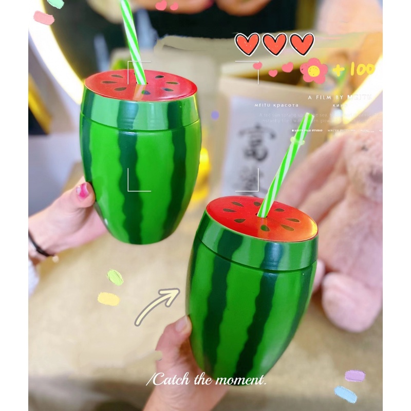 Bình Nước Hình Dưa Hấu Có Nắp Đậy Và Ống Hút Siêu Bền Trang Trí Tiệc Tùng