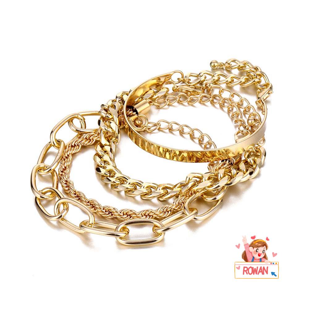 Set 4 Vòng Tay Dây Xoắn Bằng Kim Loại Mạ Điện Có Thể Điều Chỉnh Phong Cách Punk