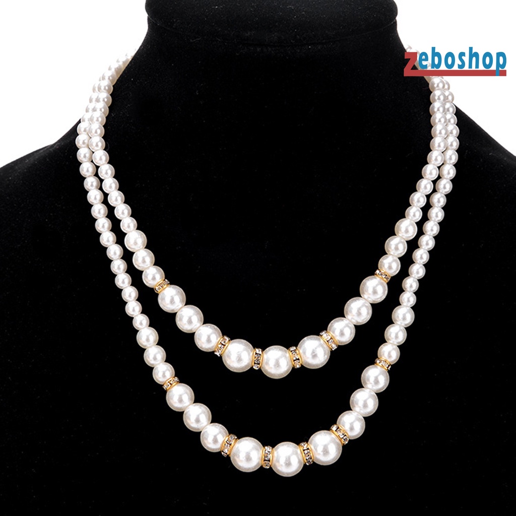 Vòng cổ Hai Lớp Đính Hạt Ngọc Trai Nhân Tạo Sang Trọng Có Thể Điều Chỉnh