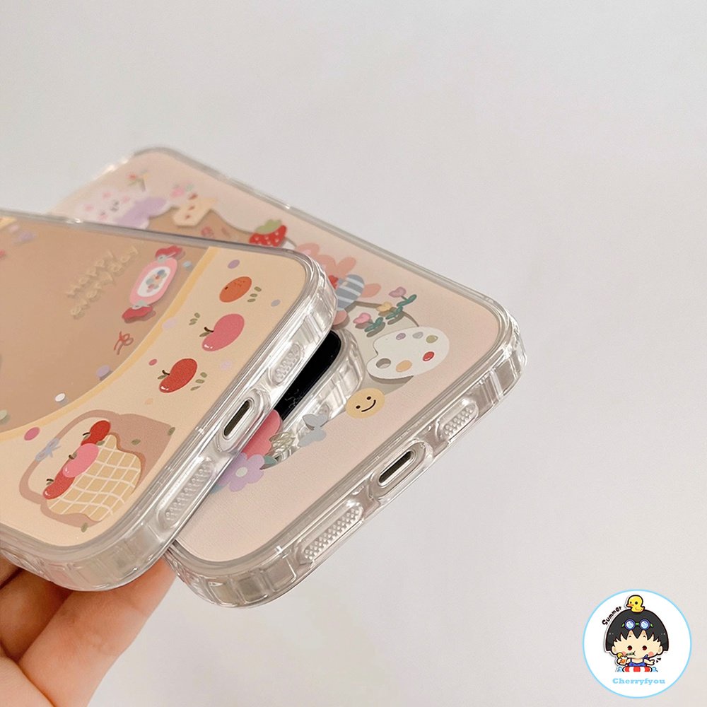 Ốp Điện Thoại TPU Dẻo Gắn Gương In Hình Gấu Graffiti Dễ Thương Chống Rơi Vỡ / Bụi Bẩn Cho IPhone 11 12 13 14 Pro Max