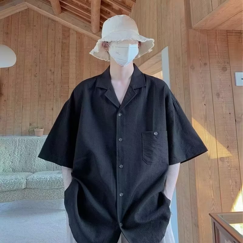 Áo Sơ Mi Tay Ngắn Dáng Rộng Phong Cách Nhật Bản Thời Trang Mùa Hè Cho Nam