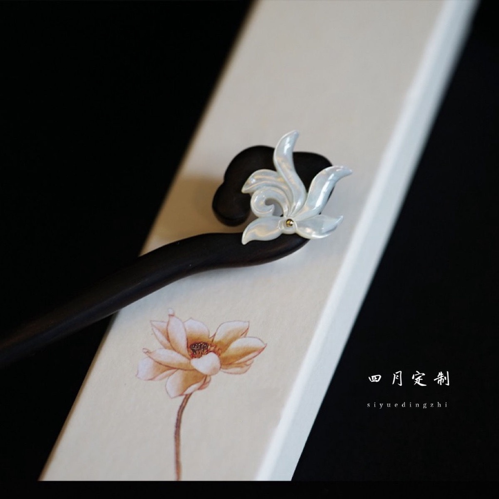 Kẹp Tóc Bằng Gỗ Mun Hình Bướm / Hoa Lan / Cá Ngựa Màu Trắng Thời Trang Mùa Hè Đơn Giản