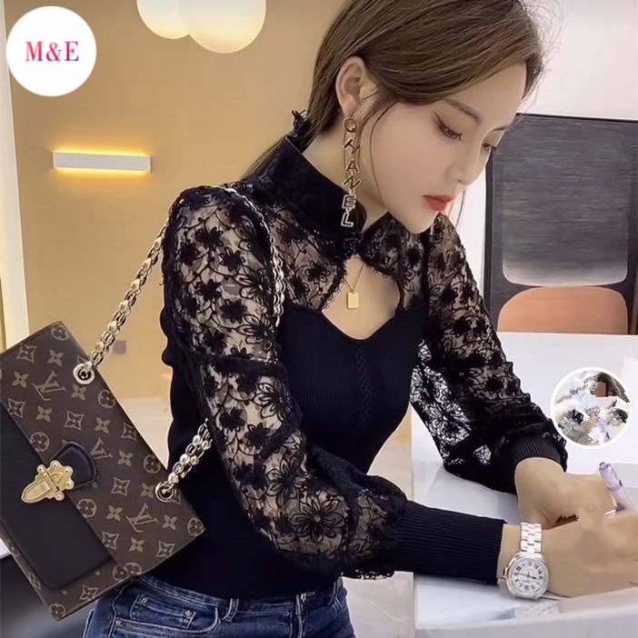 Áo Thun Phối Ren Lỗ Dáng Ôm Thời Trang Xuân Hè 2023 Phong Cách Mới Cho Nữ 2023