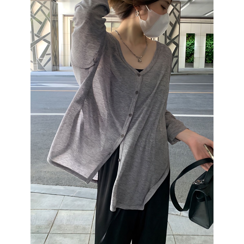Áo Khoác Cardigan Chống Nắng Tay Dài Dáng Rộng Thoáng Khí Thời Trang Mùa Hè Cho Nữ