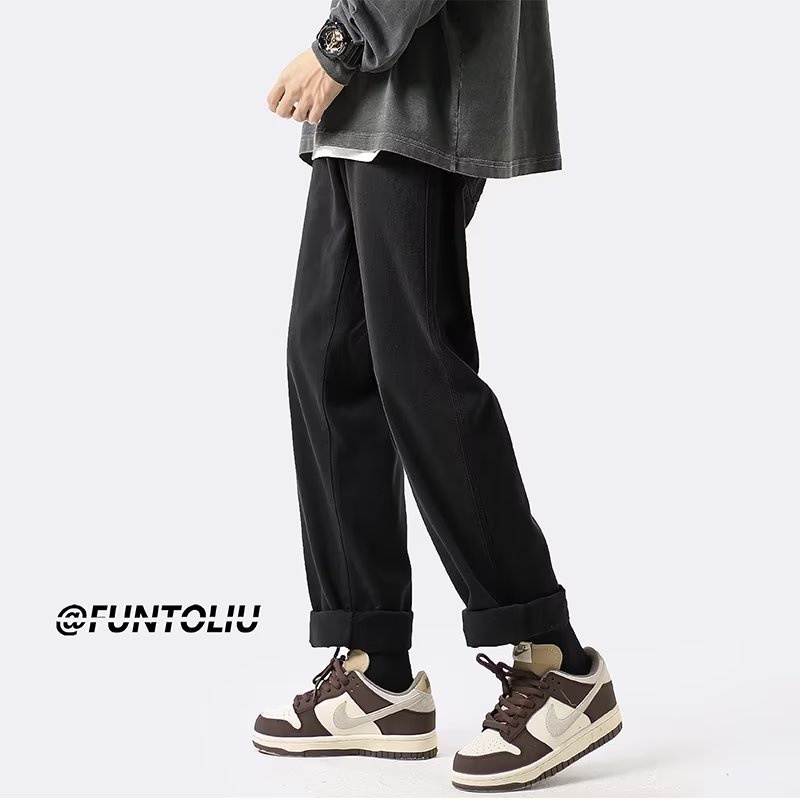 Quần Dài Tới Mắt Cá Chân Dáng Rộng Màu Đen Phong Cách Ruffian Đường Phố Mùa Hè Giản Dị Dành Cho Bạn Nam Trou