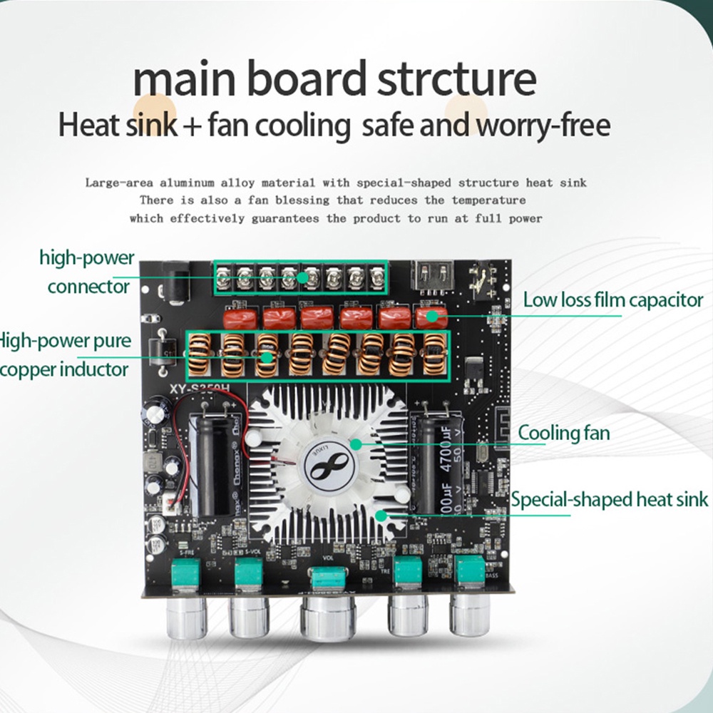 RIRIHI Bảng Mạch Khuếch Đại Âm Thanh S350H 2.1 TPA3251 Cho BL 5.1 220WX2 + 350W DC 12-38V 10A