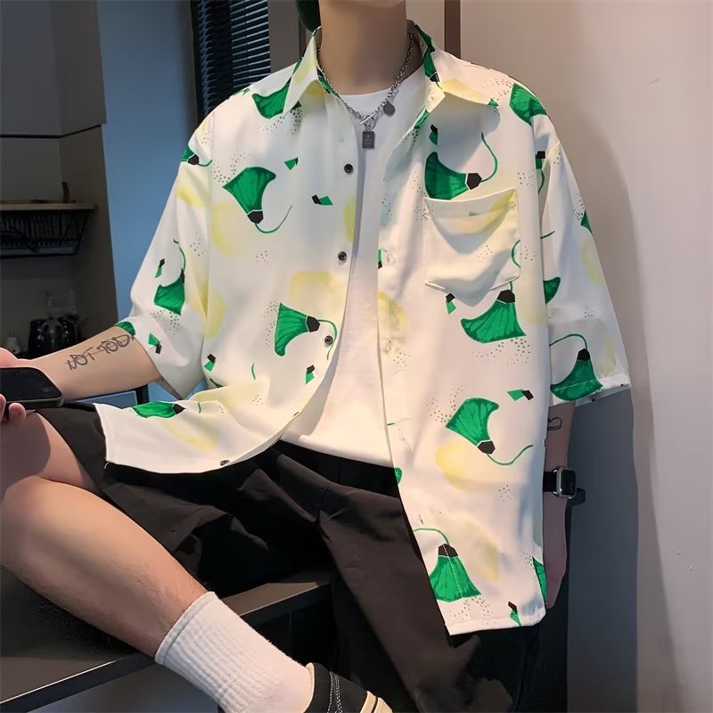 Áo Sơ Mi Tay Ngắn Dáng Rộng Họa Tiết Hoa Phong Cách Đường Phố Thời Trang Mùa Hè Cho Nam