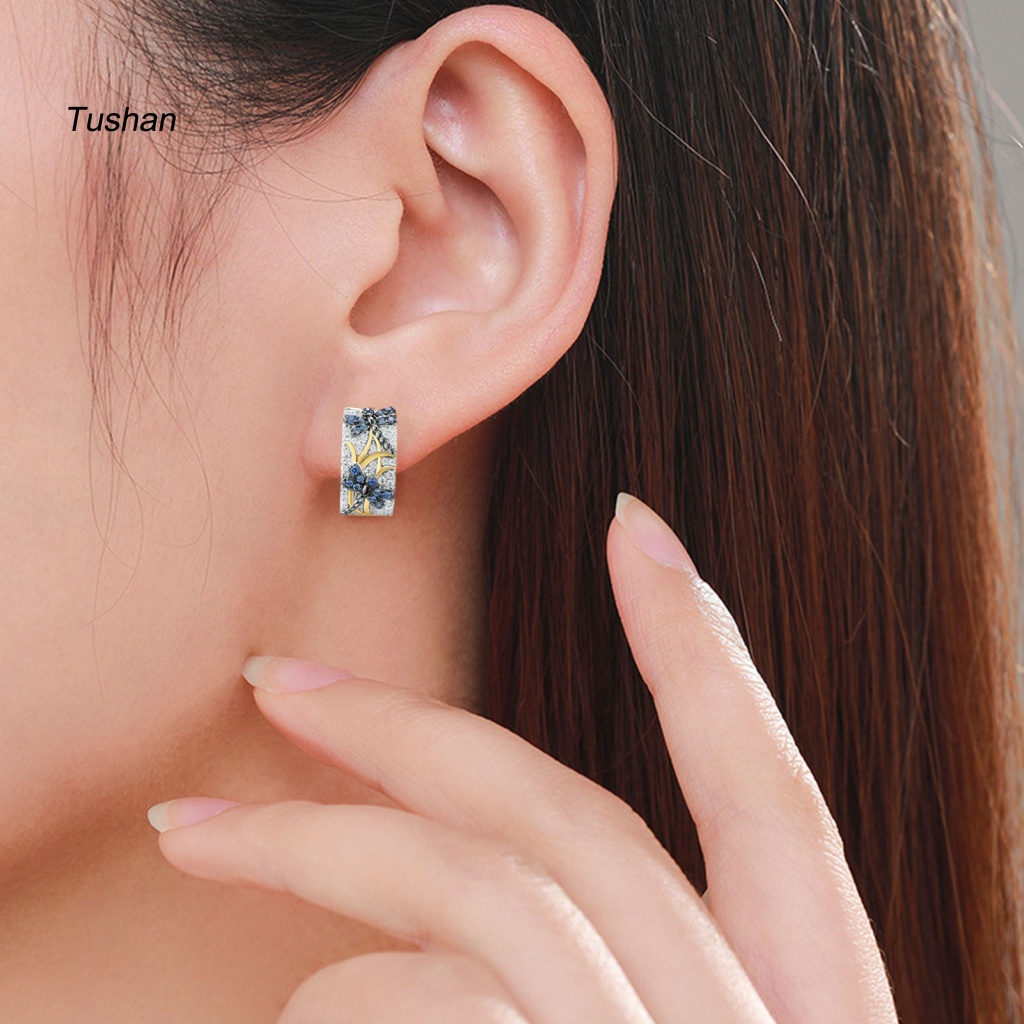 1 Đôi Bông Tai Hình Chuồn Chuồn Đính Đá Sáng Bóng Phong Cách Vintage Dành Cho Nữ
