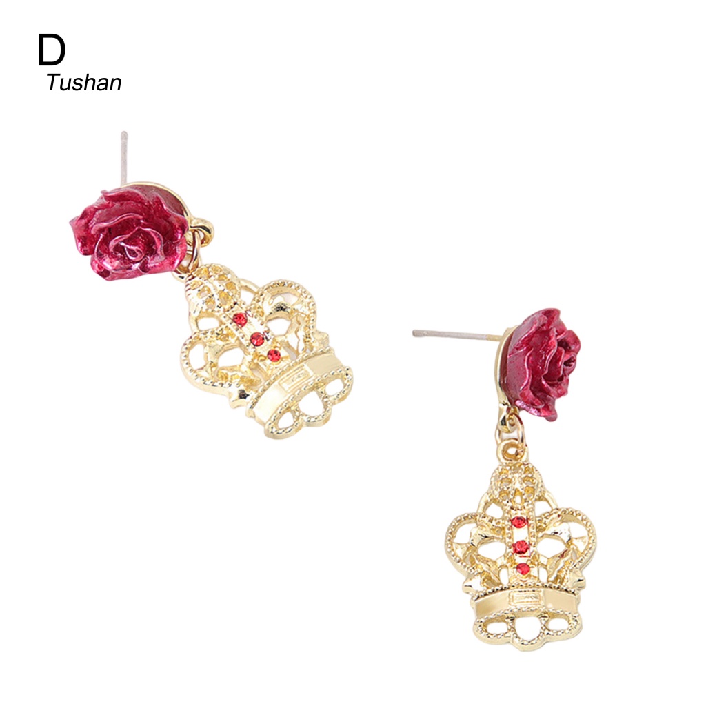 1 Đôi Bông Tai Hình Hoa Hồng Đính Đá Phong Cách Retro