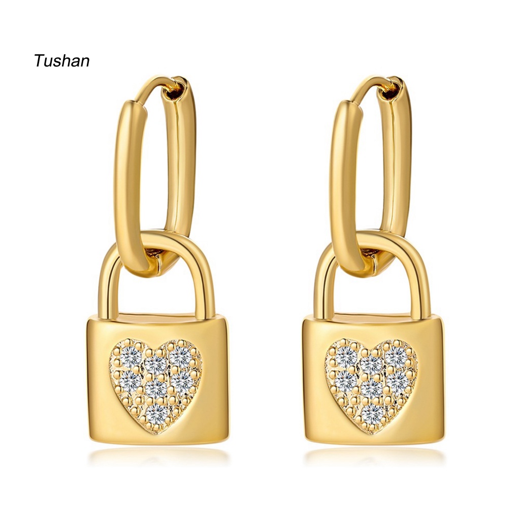 1 Đôi Bông Tai Hình Trái Tim Đính Đá Lấp Lánh