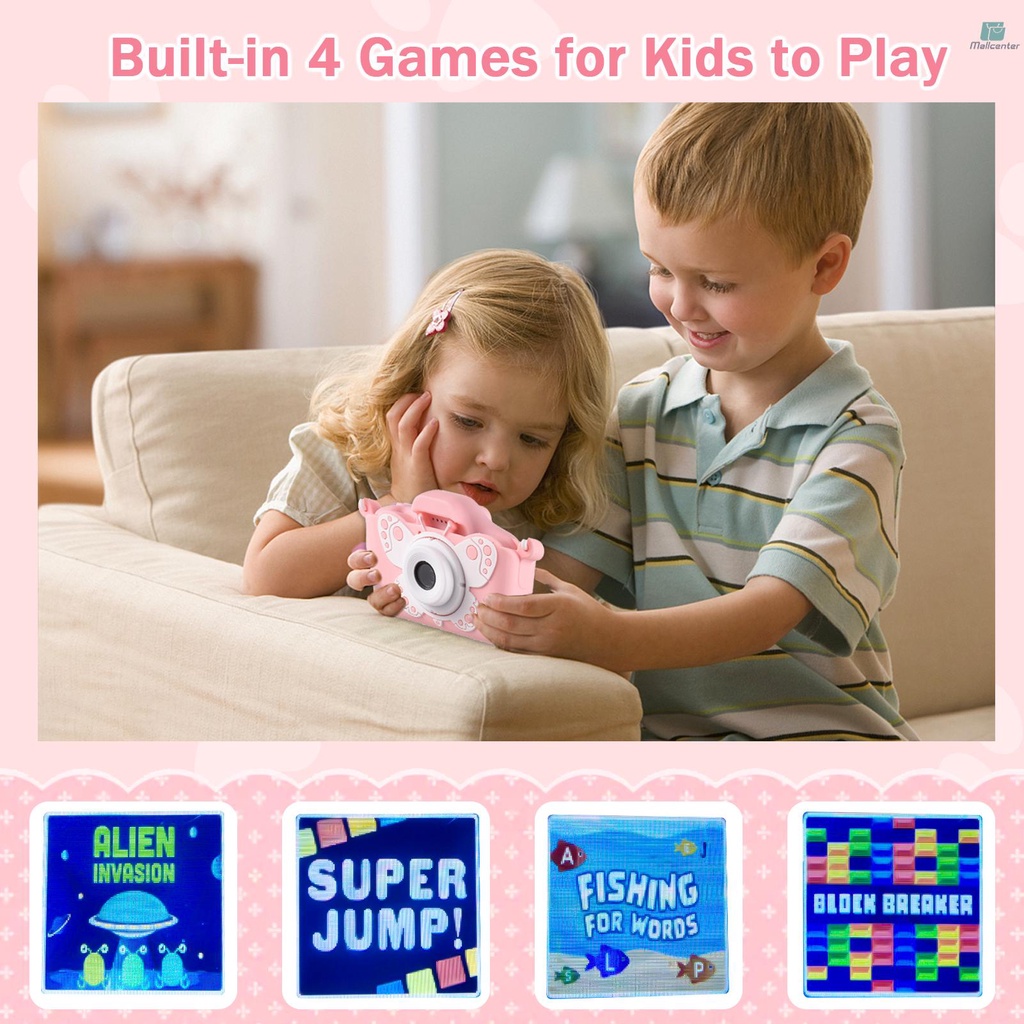 X7 Mini Camera Kids Camera Digital Camera 1080P Video Camera for 20MP Dual Lens 2.0 Inch IPS Screen Built-in Battery Cute Photo Frames Interesting Games with 32GB Memory Card USB Card Reader Neck Stra