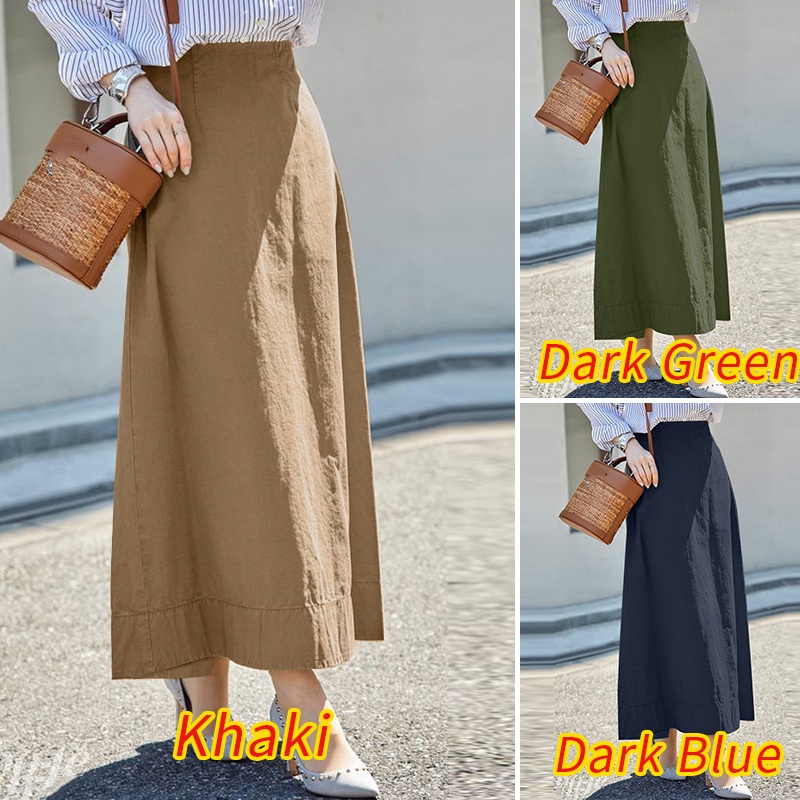 Zanzea Chân Váy Cotton Màu Trơn Lưng Cao Có Khóa Kéo Phong Cách Hàn Quốc Cho Nữ