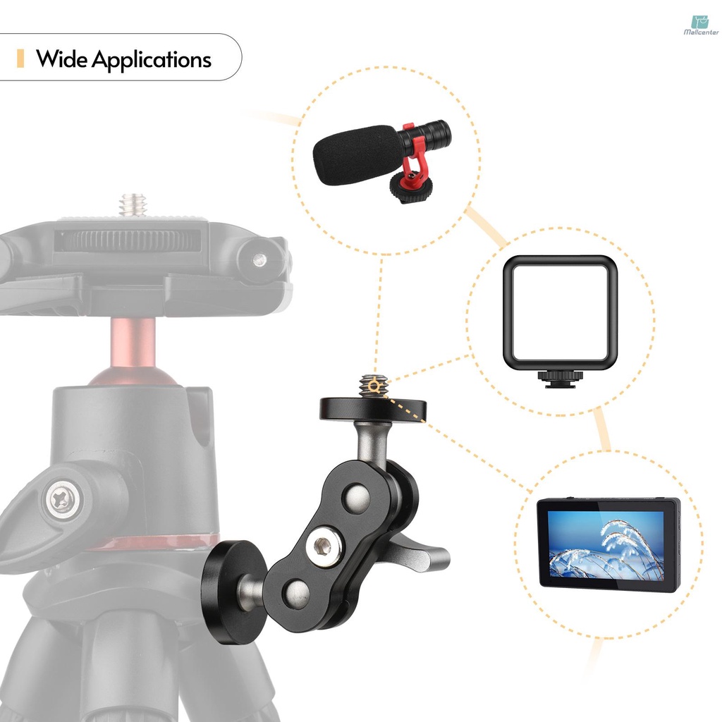 Andoer MA-75 Magic Arm Extension Bracket Monitor Mount Adapter Aluminum Alloy 1/4 Inch Screws Connection Dual Flexible Ball Head for Mounting Video Monitor LED Light, Pack of 2pcs