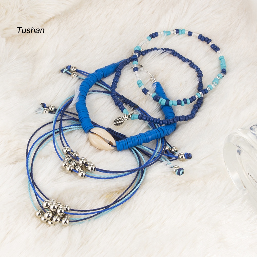 Set 5 Vòng Tay Vỏ Sò Phong Cách Boho Thời Trang Cho Nữ