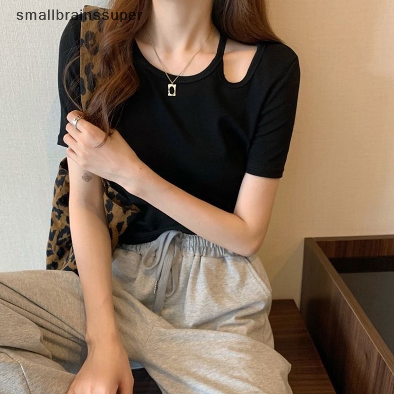 Áo Thun Croptop Trễ Vai Tay Ngắn Màu Trơn Thời Trang Mùa Hè Xinh Xắn Cho Nữ