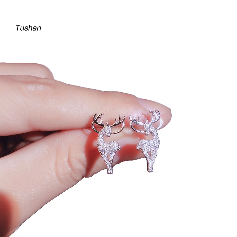 Bông Tai Mạ Bạc Hình Nai Đính Đá Thời Trang Dành Cho Nữ