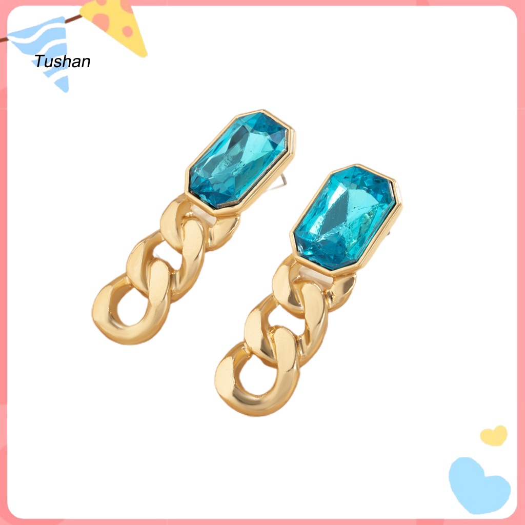 1 Đôi Bông Tai Dáng Dài Đính Đá Nhân Tạo Phối Tua Rua Phong Cách Retro