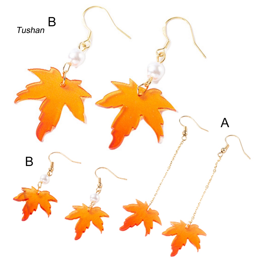 1 Cặp Bông Tai Ngọc Trai Giả Hình Lá Phong Đơn Giản