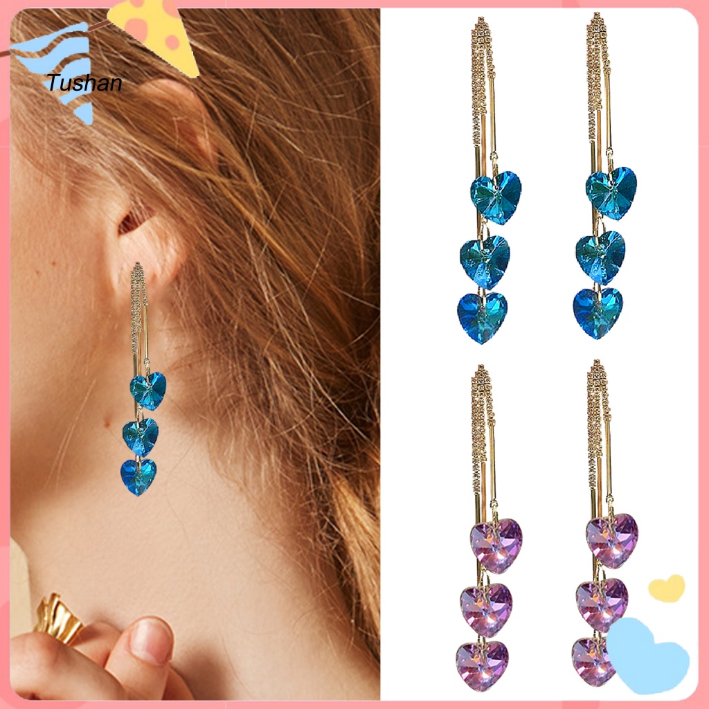 1 Đôi Bông Tai Đính Đá Phối Tua Rua Thời Trang Dành Cho Nữ