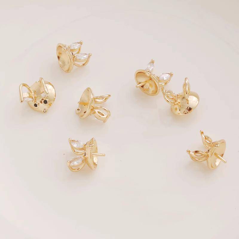 Giá Đỡ Hạt Ngọc Trai 10mm Mạ Vàng 14k Hình Tai Thỏ / Mèo Dễ Thương Dùng Làm Trang Sức diy