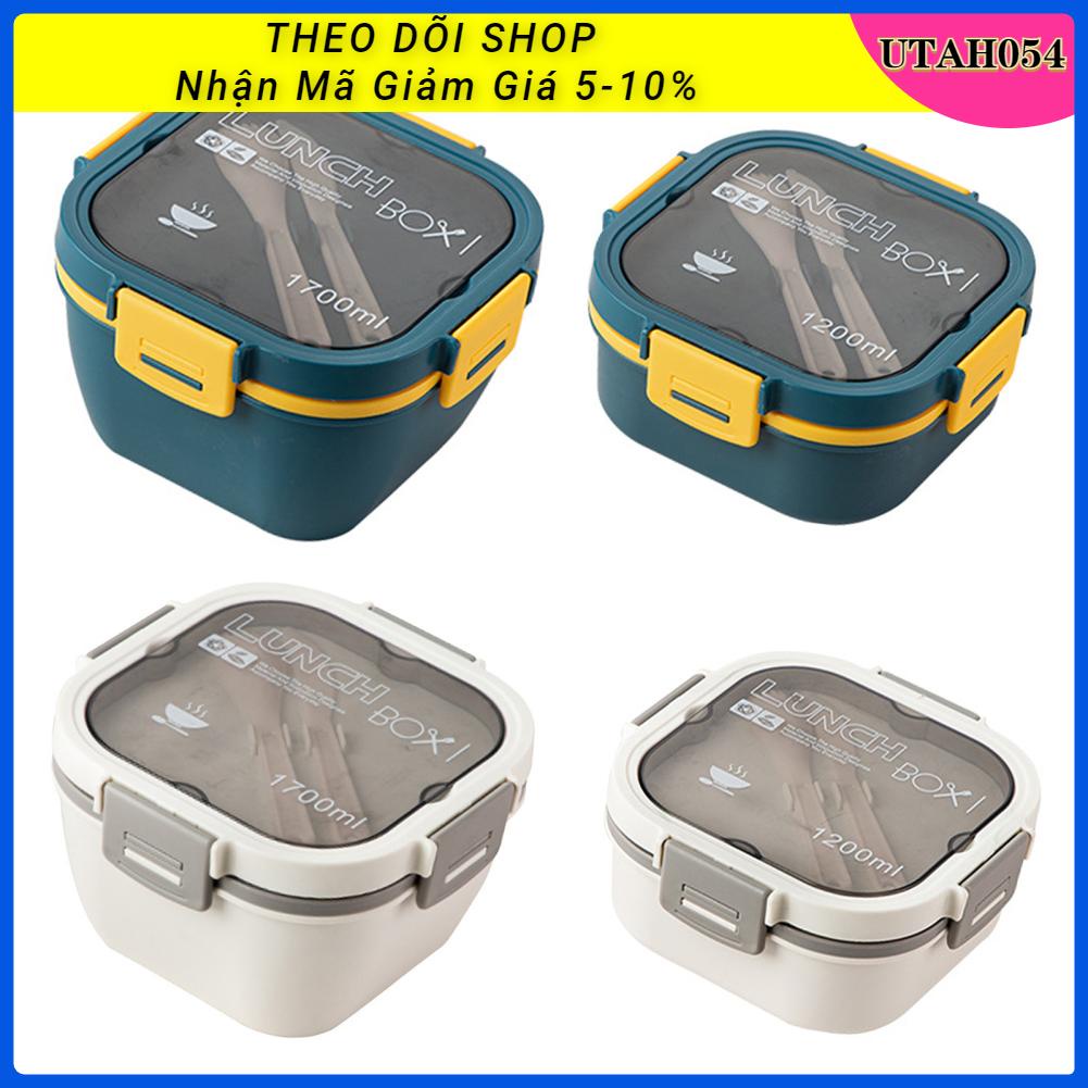 Utah054 Hộp đựng salad bằng nhựa 2 lớp an toàn cho lò vi sóng thức ăn trưa di động Giảm mỡ trái cây dã ngoại thực phẩm nhẹ nhân viên văn phòng