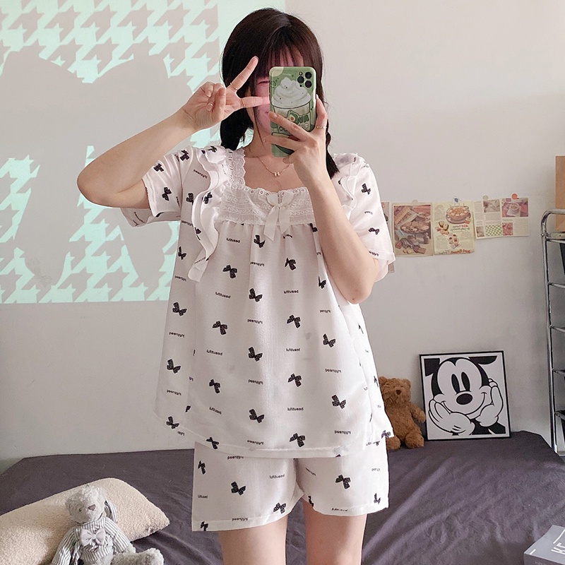 Champray Bộ Đồ Ngủ Ngắn Tay Phong Cách Công Chúa Ngọt Ngào Mùa Hè Cho Nữ