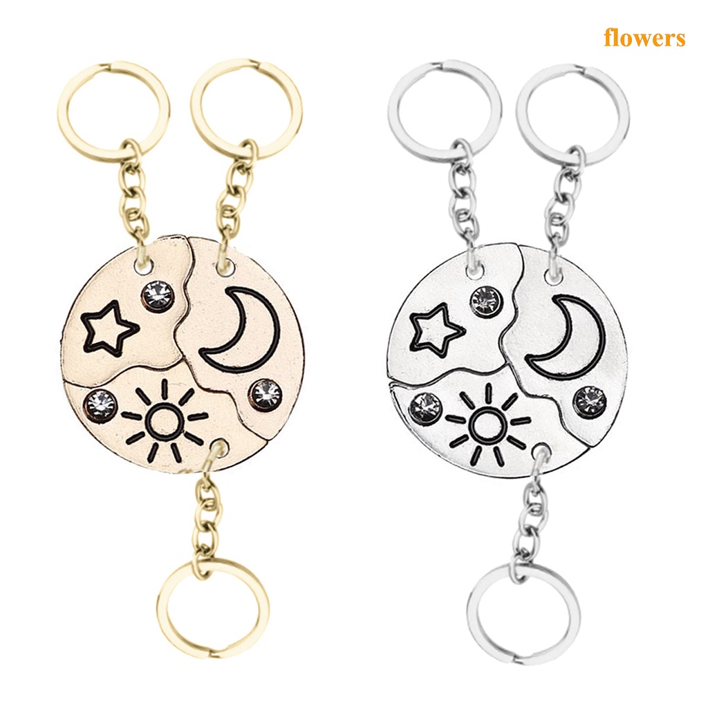Set 3 Móc Khóa Tròn Mặt Trời Ngôi Sao Mặt Trăng Thời Trang Cho Nam Nữ